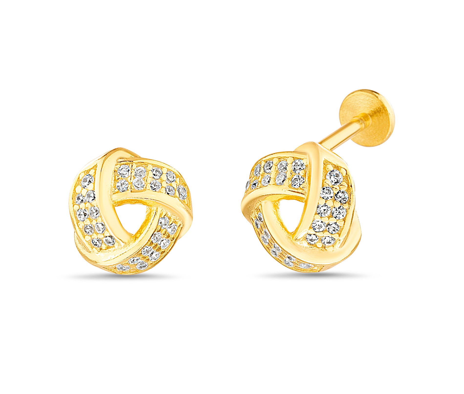 Gold Pavé Love Knot Flatback Studs